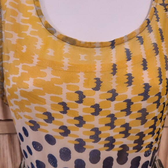 Xhilaration Yellow, Olive, Navy Polka Dot Sleeveless Fit & Flare Dress – Size M - Picture 4 of 14